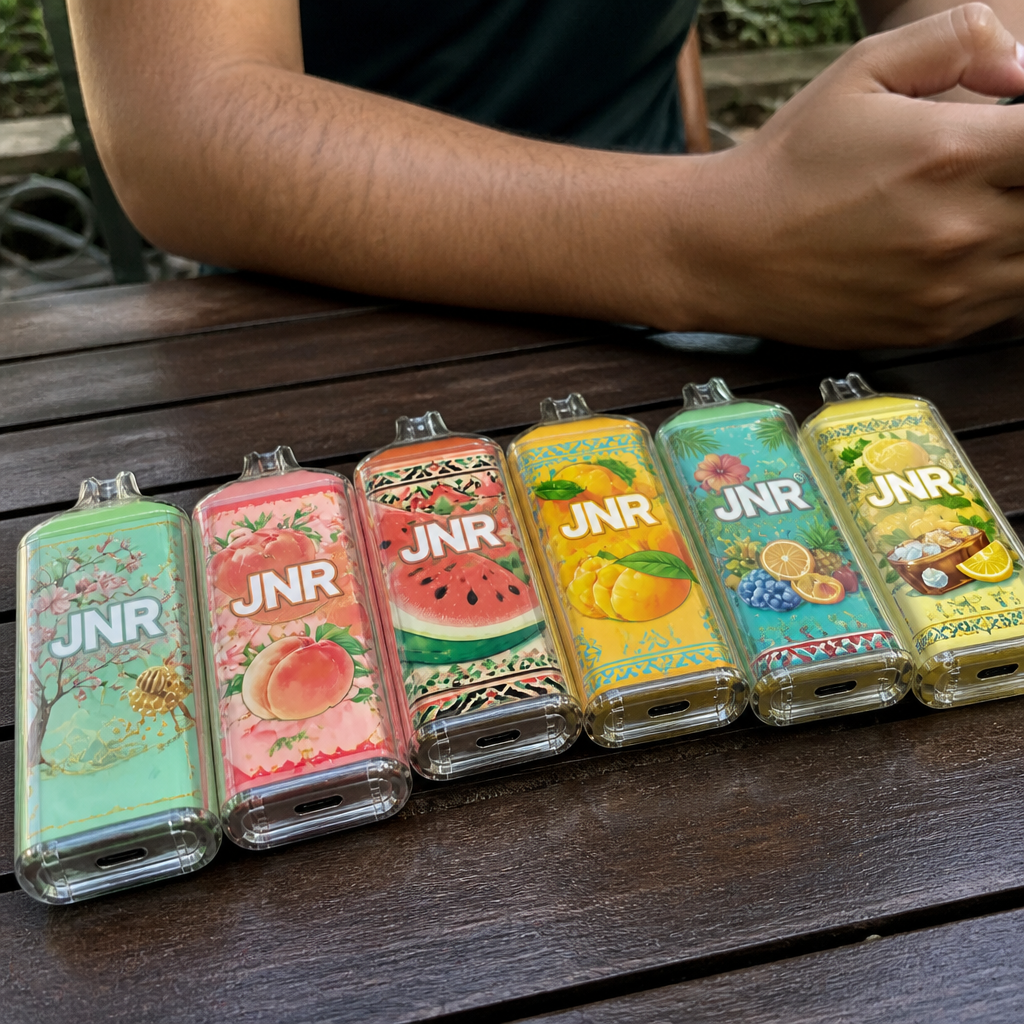 Gamme de puffs JNR Arizona posée sur une table
